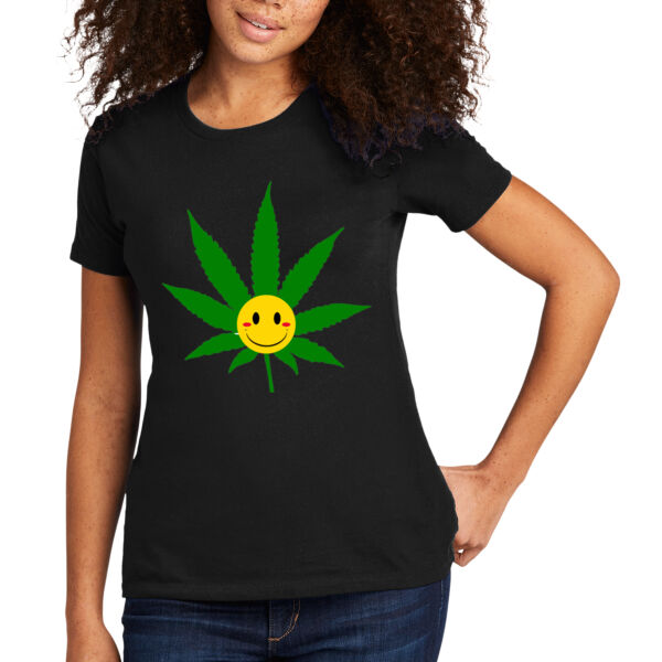 Smiley Weed Leaf - Women's T-Shirt Thumbnail